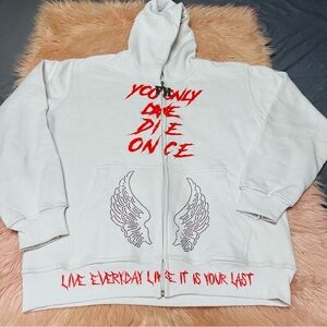 Forever Humble White Hoodie with Red and Silver Accents